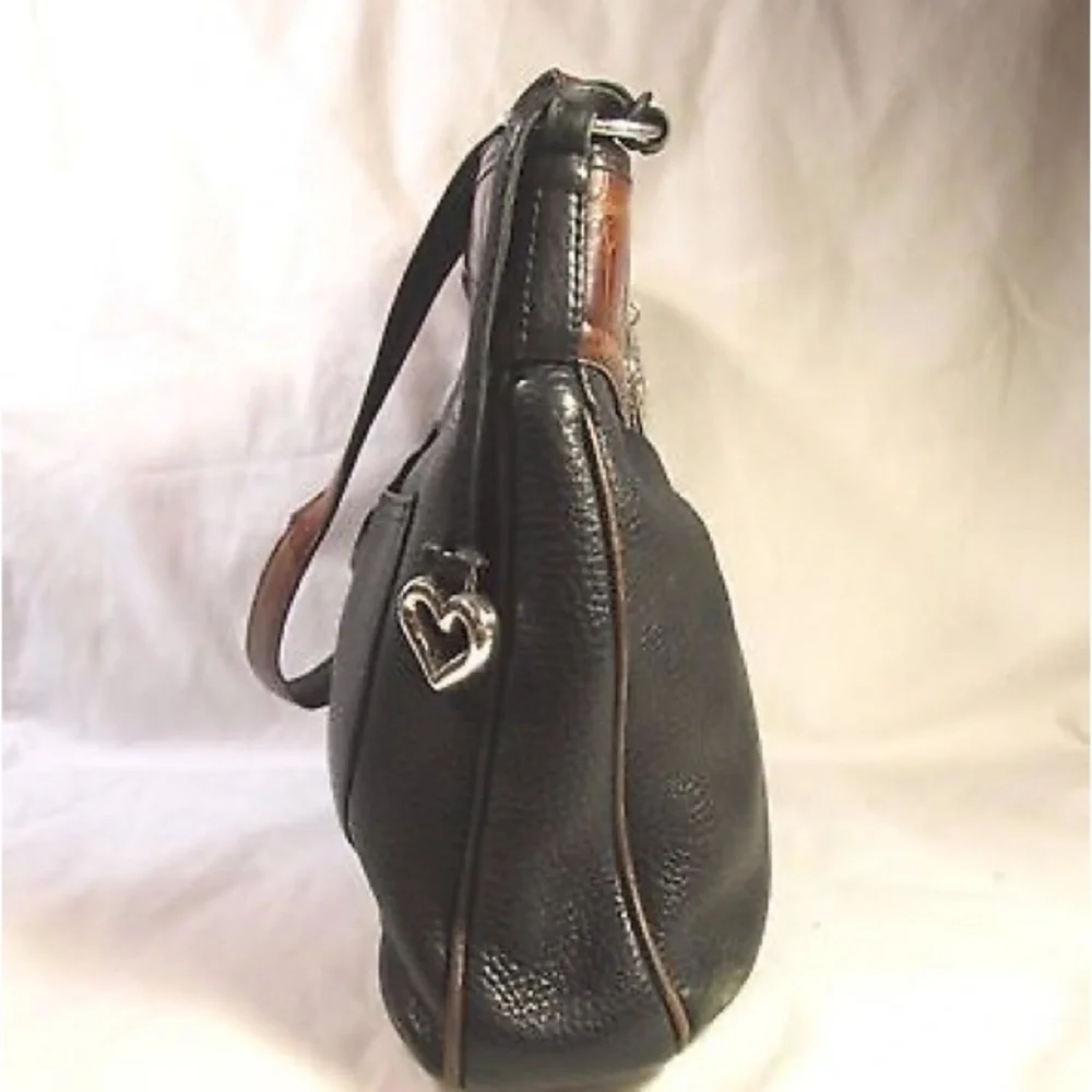 BEAUTIFUL BRIGHTON classic Bag Black Leather Brown Croc Peyton Style Vintage - Picture 5 of 8